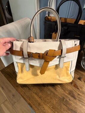 Reed Krakoff Two-Tone Leather Boxer Bag in Cream, Tan and Yellow